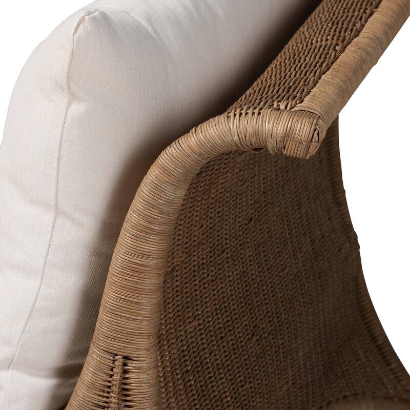 Kalisha Natural Rattan Daybed with Cushions - Coastal Boho Indoor Lounge Sofa Bench for Living Room, Sunroom, or Bedroom