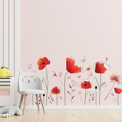 Walplus Delicate Flowers With Poppies Wall Stickers Decals