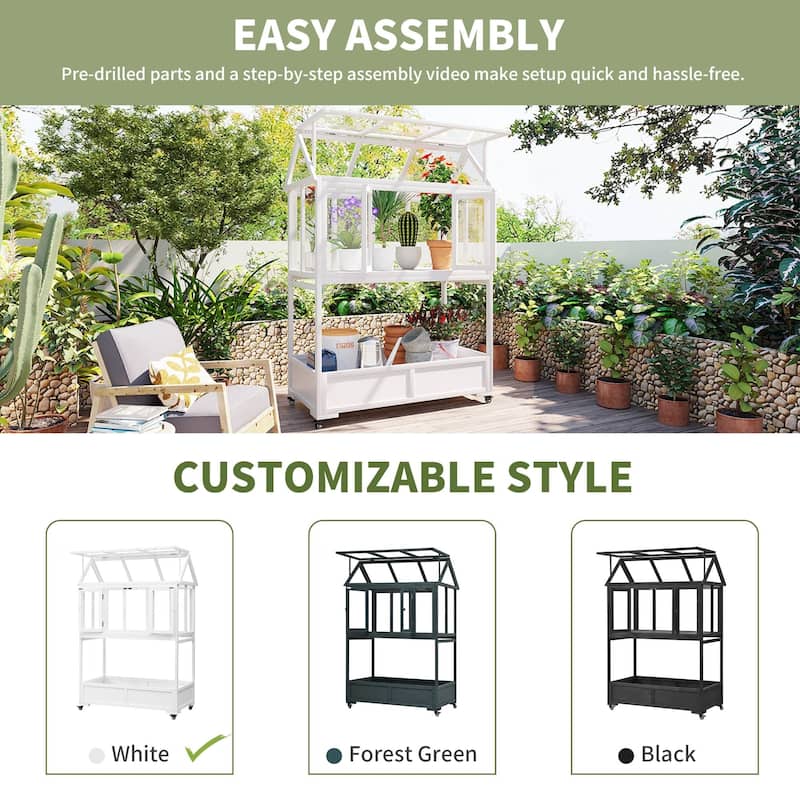 62″ Portable Wood Cold Frame Greenhouse with Storage Box