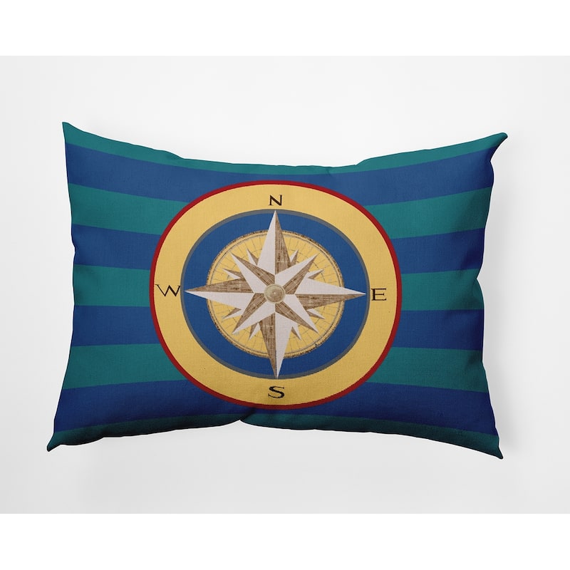 Compass on Stripes Decorative Throw Pillow - 14" x 20" - Nautical Navy