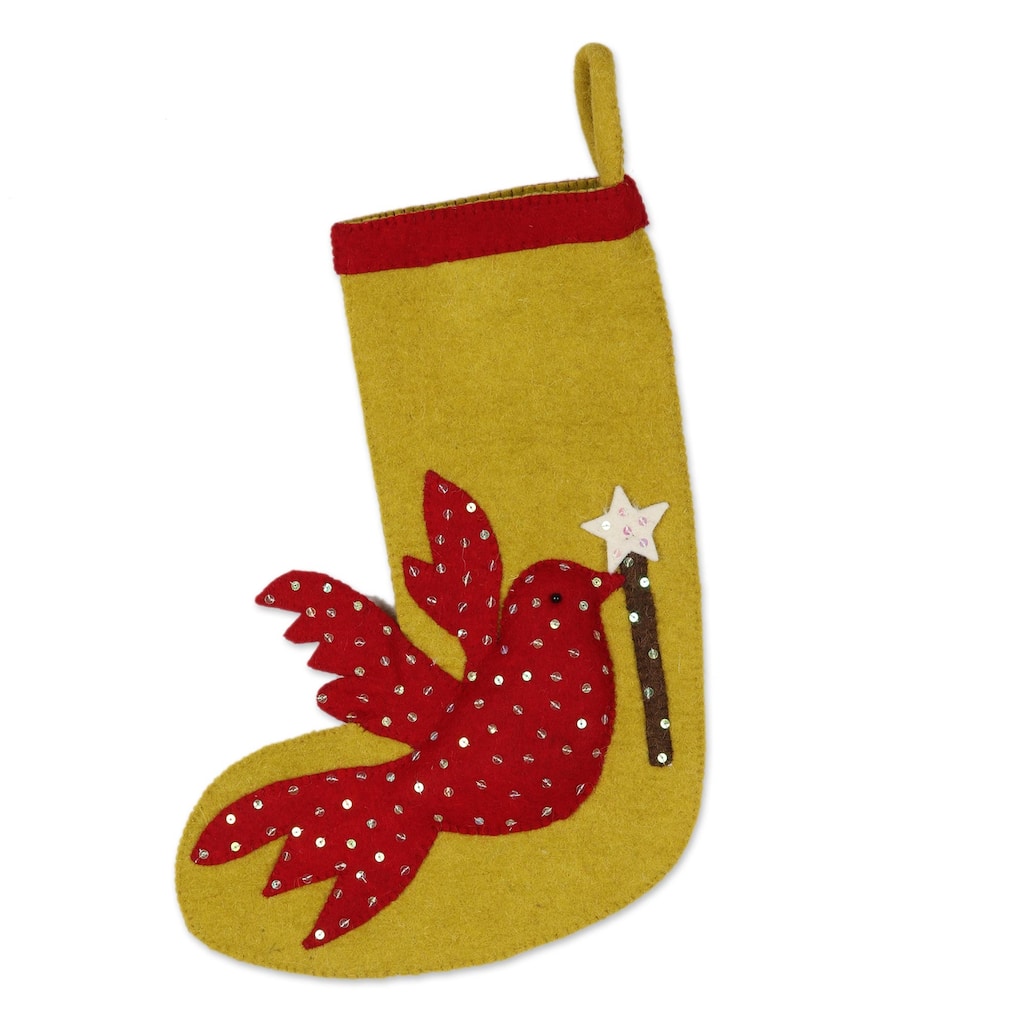 NOVICA Handmade Christmas Message Wool Christmas Stocking