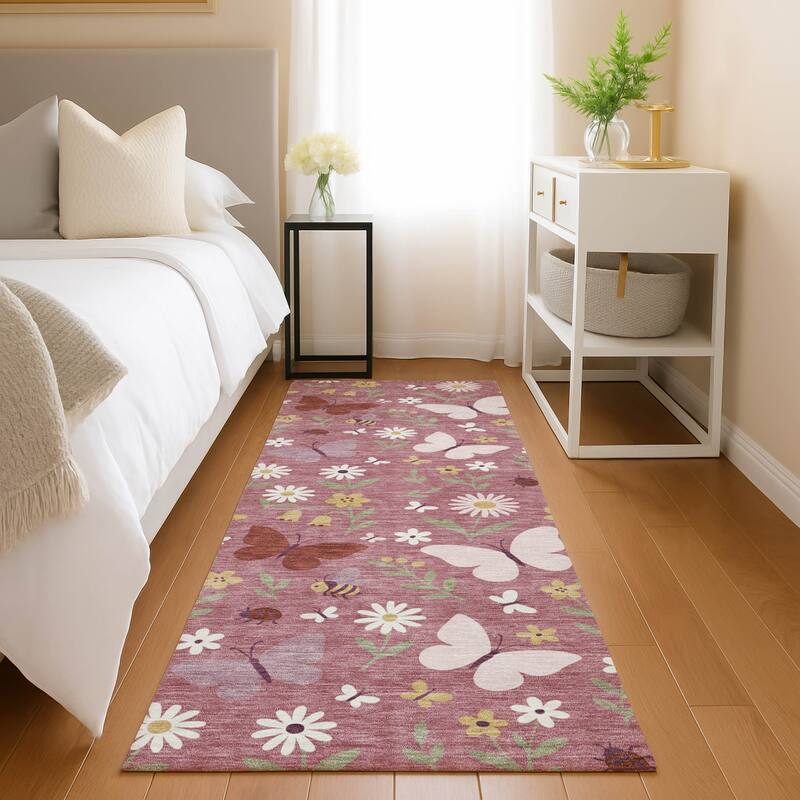 Machine Washable Indoor/ Outdoor Whimsy Butterfly Chantille Rug