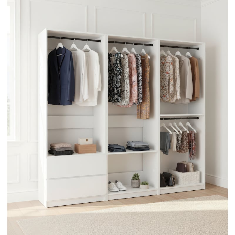 Prosper White Freestanding Walk in Wood Closet System - 94.2"W x 15.7"D x 83" H