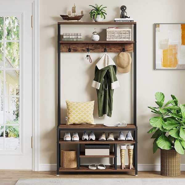 Shoe bench with coat hooks on sale