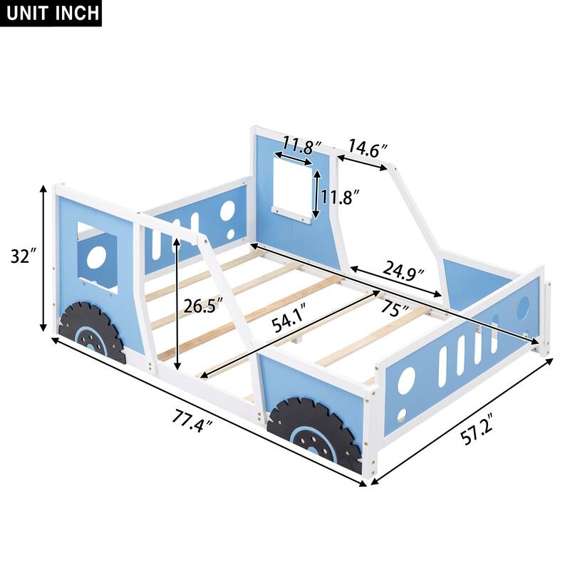 Full Size Classic Car-Shaped Platform Bed with Wheels and Doors, Fun Design