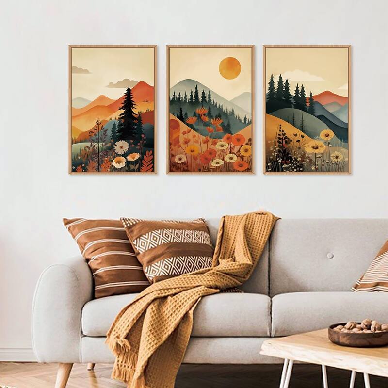 Pine Tree Flowers Wall Decor, Nature Landscape Forest Artwork