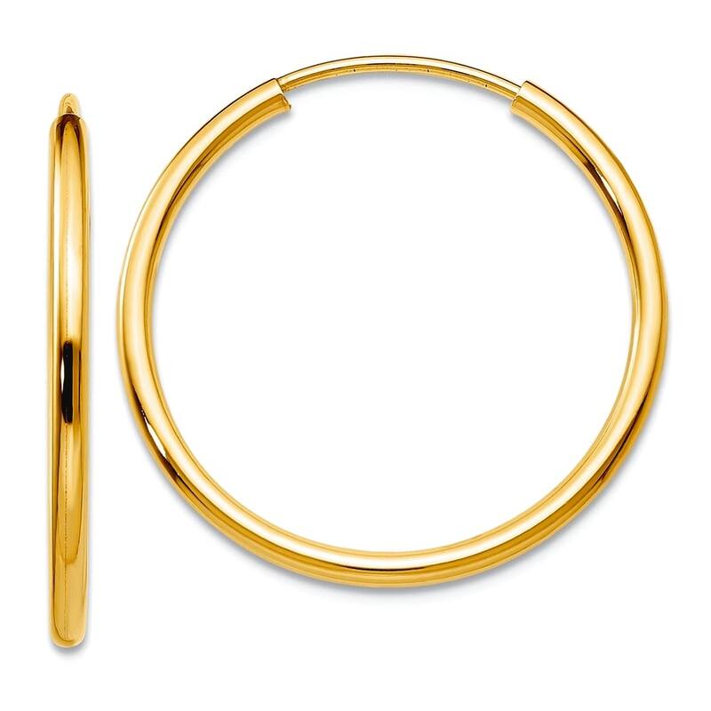 Curata 10k Yellow Gold 1.5mm Polished Round Endless Hoop Earrings - 14mm - 40mm - 21mm