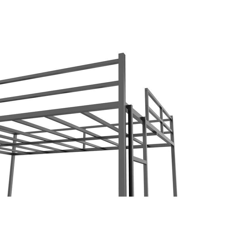 Full Size Metal Loft Bed with Slide, Ladder, and Side Shelf