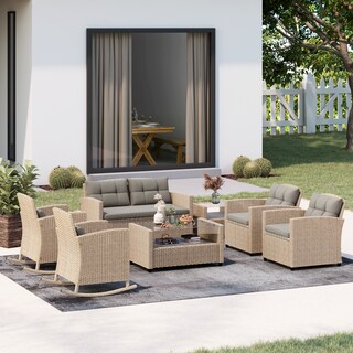 Corvus Armitage 7-piece Outdoor Wicker Sofa Set with Rocking Chairs