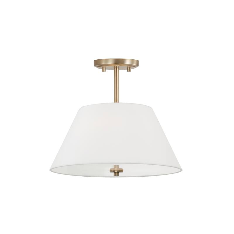 15"W x 13.25"H 3-Light Dual Mount Pendant in Matte Brass with White Fabric Shade and Glass Diffuser - 15"W x 13.25"H