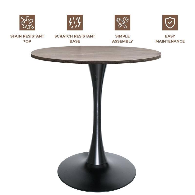 Bristol 27" Round Dining Table for 4 with Solid Wood Tabletop in Sleek Black Pedestal Base for Kitchen & Dining Room - 27.56"
