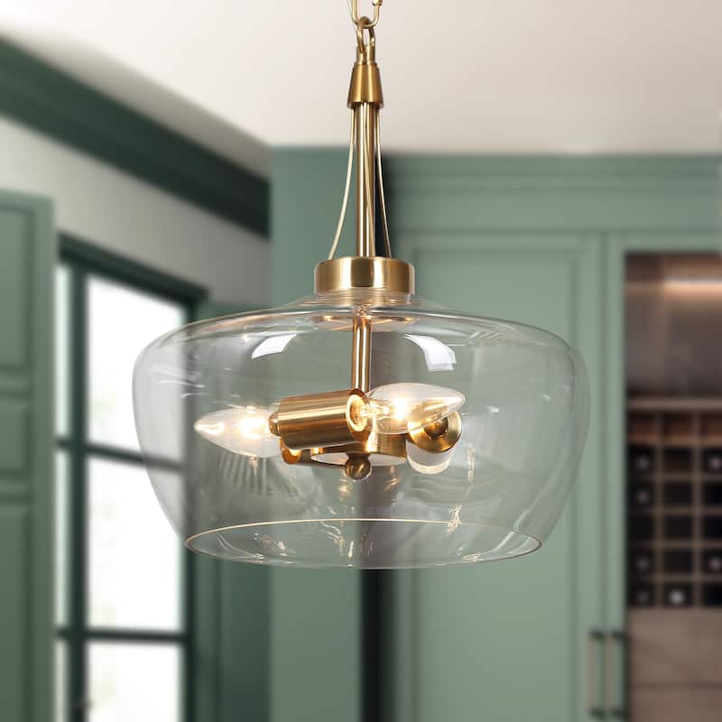 Zelena Modern Farmhouse Gold Chandelier Glass Drum Pendant Light for Dining Room