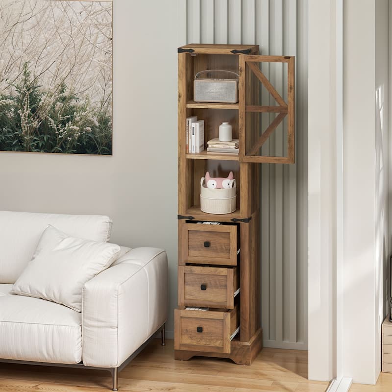 Moasis 68"H Storage Cabinet with 3 Drawers, Farmhouse Bathroom Cabinet with Barn Doors & Adjustable Shelves