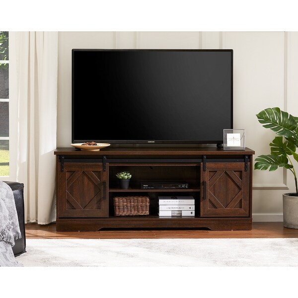 Wampat Farmhouse Sliding Barn Door Wood TV Stand Storage Cabinet