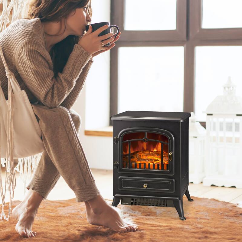 Compact Electric Stove Fireplace, Adjustable Heat, Tip-Over Protection, 216 sq. ft. Coverage - N/A