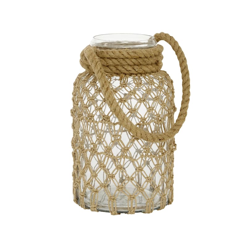 Glass Decorative Candle Lantern with Rope Handle - Clear - Roche River Decor - Clear -7"W, 9"H