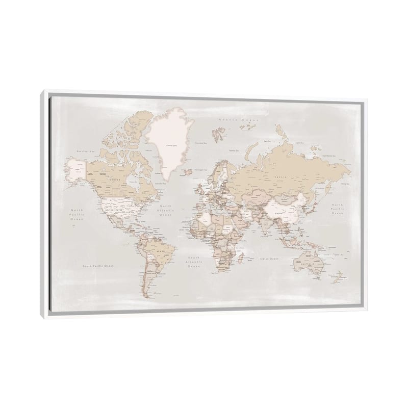 iCanvas "Rustic Distressed Detailed World Map With Cities, Lucille" by blursbyai Framed Canvas Print - White - 18x26
