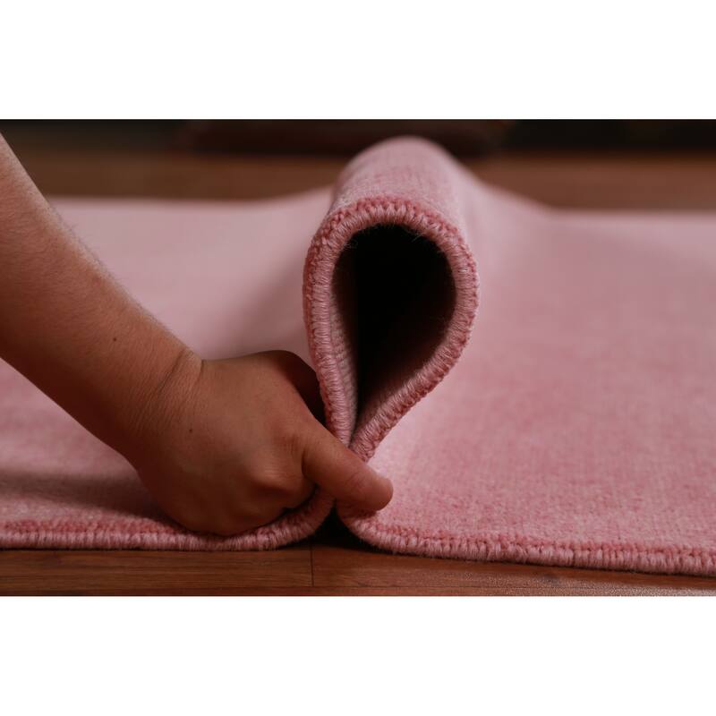 Hand Knotted Oriental 100% Wool Carpet Modern Solid Pink Gabbeh Area Rug - 9' 2'' X 6' 2''