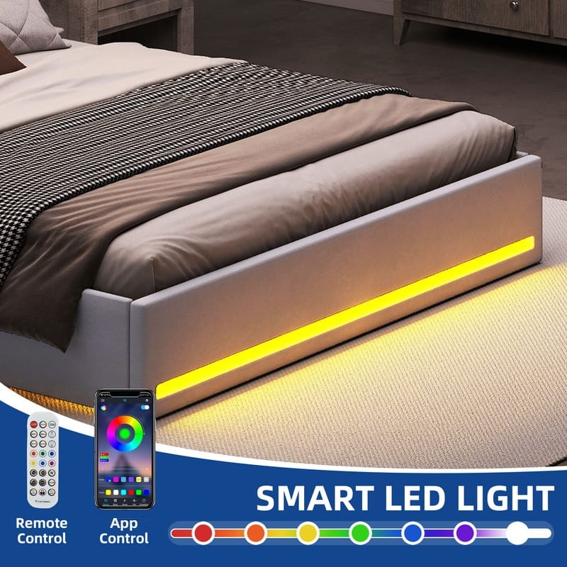 Moasis Queen Size Velvet Upholstered Bed Frame with 4 Storage Drawers & RGB Lights