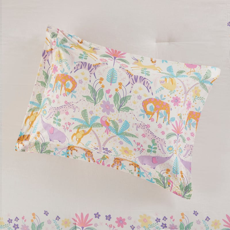 4 PCS Full/Queen Floral Reversible Cotton Comforter Set with Throw Pillow Purple
