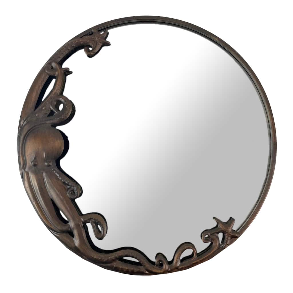 Bronze Octopus Wall Mirror 20-Inch Decorative Accent For Nautical - 20 X 20 X 1 inches