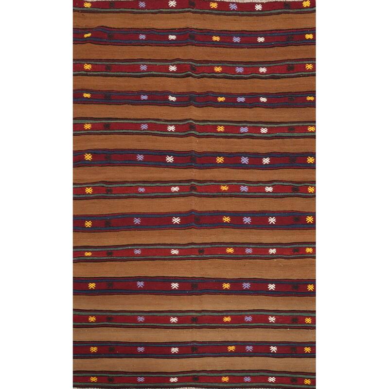 Hand Woven Oriental 100% Wool Carpet Southwestern Tribal Brown Kilim Area Rug - 7' 0'' X 5' 2''