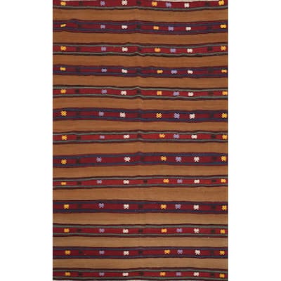 Hand Woven Oriental 100% Wool Carpet Southwestern Tribal Brown Kilim Area Rug - 7' 0'' X 5' 2''
