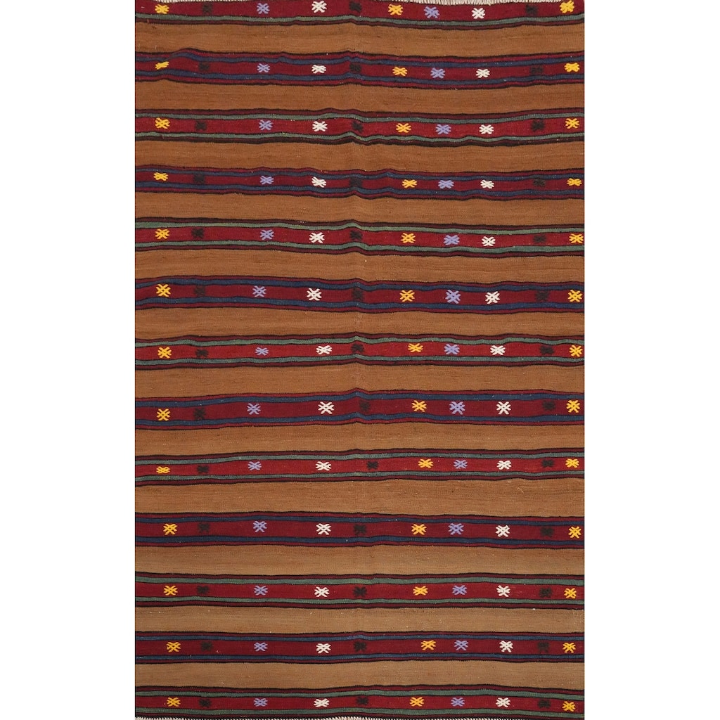 Hand Woven Oriental 100% Wool Carpet Southwestern Tribal Brown Kilim Area Rug - 7' 0'' X 5' 2''