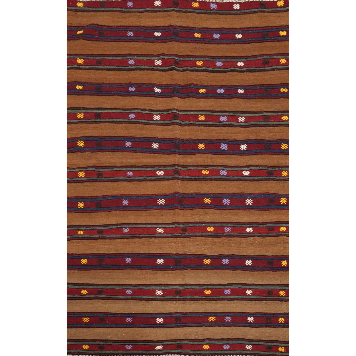 Hand Woven Oriental 100% Wool Carpet Southwestern Tribal Brown Kilim Area Rug - 7' 0'' X 5' 2''