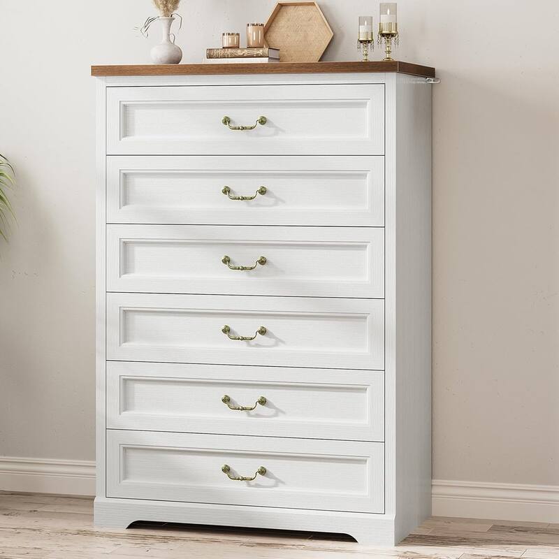 Farmhouse Drawers Dresser for Bedroom Storage Dressers Organizer - White - 6-drawer