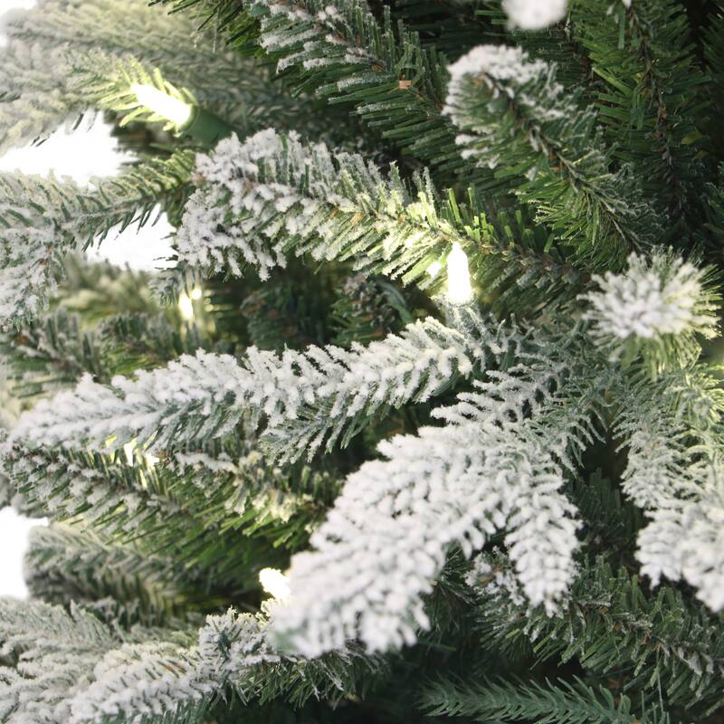 Puleo International 7.5' Pre-Lit Potted Flocked Arctic Fir Pencil Artificial Christmas Tree - 7.5