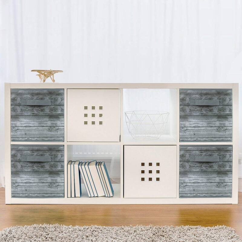 Storage Cube Wood Basket Bin Grey 4 Pack