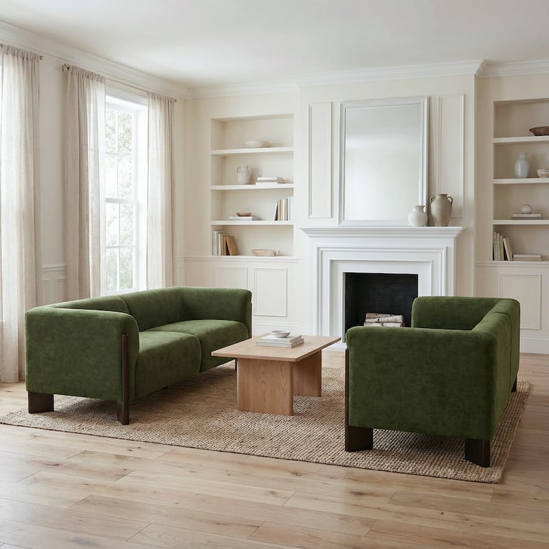 Upholstered Oversized Sofa Loveseat Set of 2 - Green/Chenille