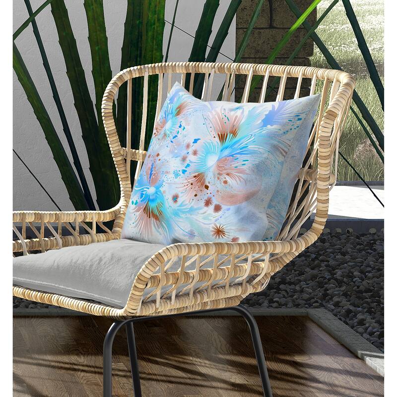 Vibrant Brushstrokes Indoor/Outdoor Reversible Throw Pillow Blue and Brown