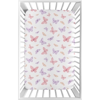 Sweet Jojo Designs Pink/Purple Shabby Chic Butterfly Girl Fitted Mini Portable Crib Sheet Colorful Butterflies Pastel Watercolor