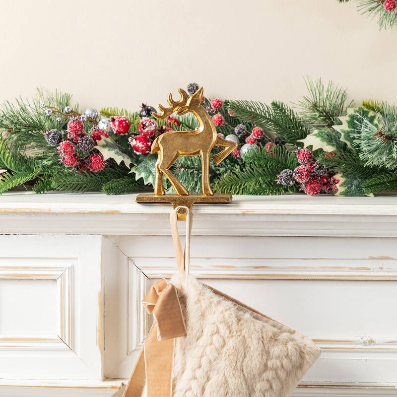 Glitzhome Set of 3 Christmas Resin Tree and Reindeer Stocking Holder