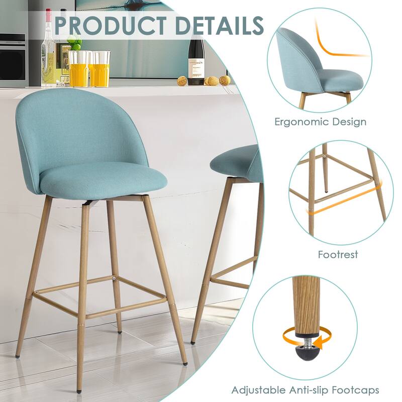 Homy Casa Set of 2 Upholstered Counter Stools with Curved Back and Metal Legs for Kitchen Islands,Breakfast Bars - N/A
