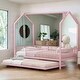 preview thumbnail 2 of 26, House-Shaped Design Platform Bed with Fence and Twin Size Trundle