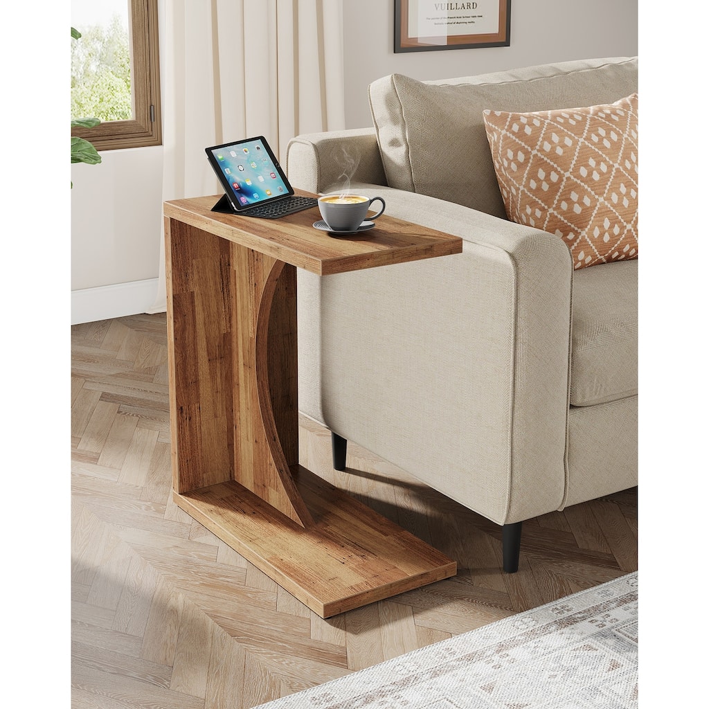 C-Shaped End Table for Couch, Sofa Side Table for Small Space