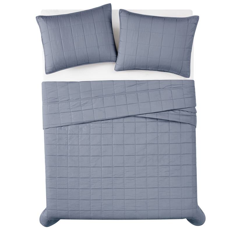 London Fog Garment Wash Solid 3 Piece Quilt Set