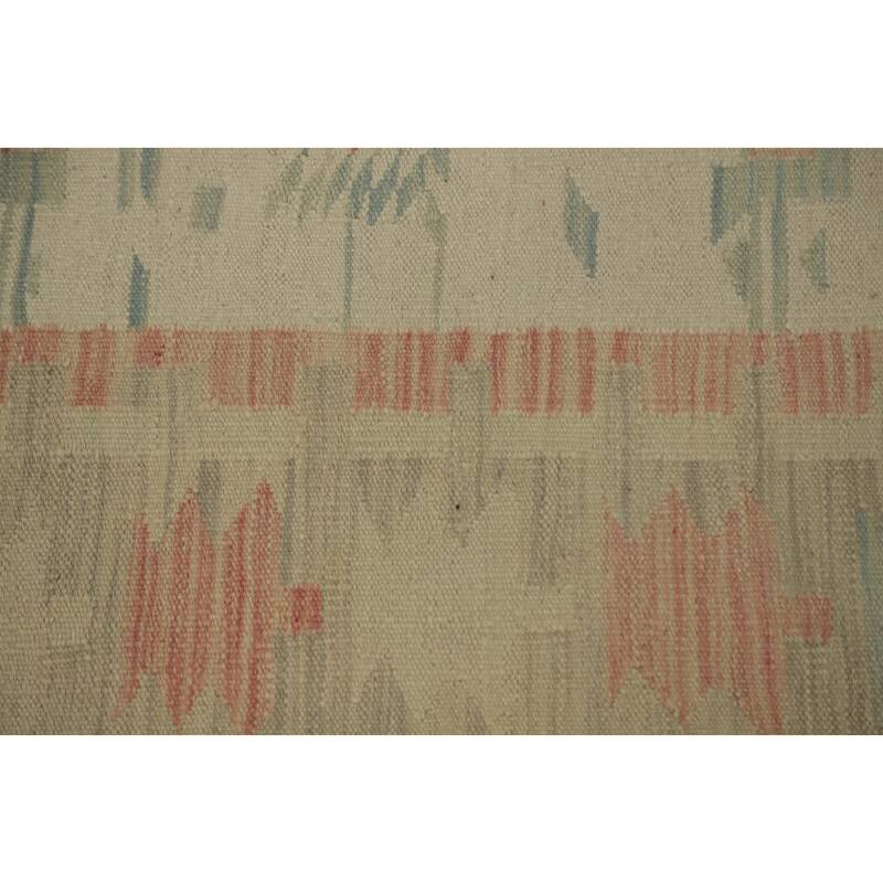 Hand Woven Oriental 100% Wool Carpet Southwestern Tribal Beige & Ivories Kilim Area Rug - 8' 2'' X 4' 10''