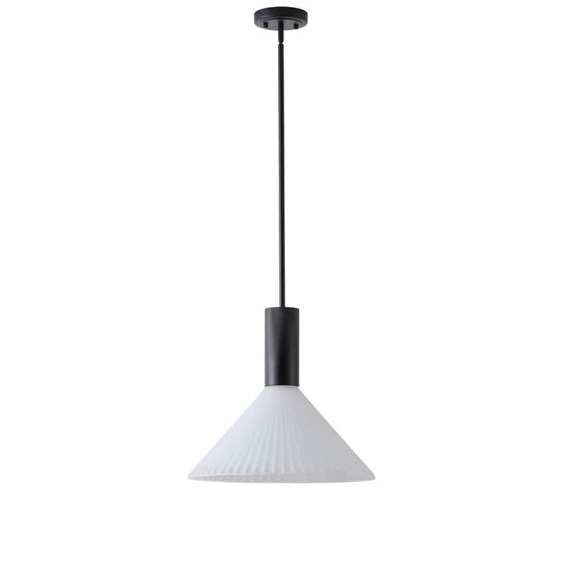 Black Metal Pendant Light Frosted White Glass Shade Modern Hanging Ceiling Fixture - N/A