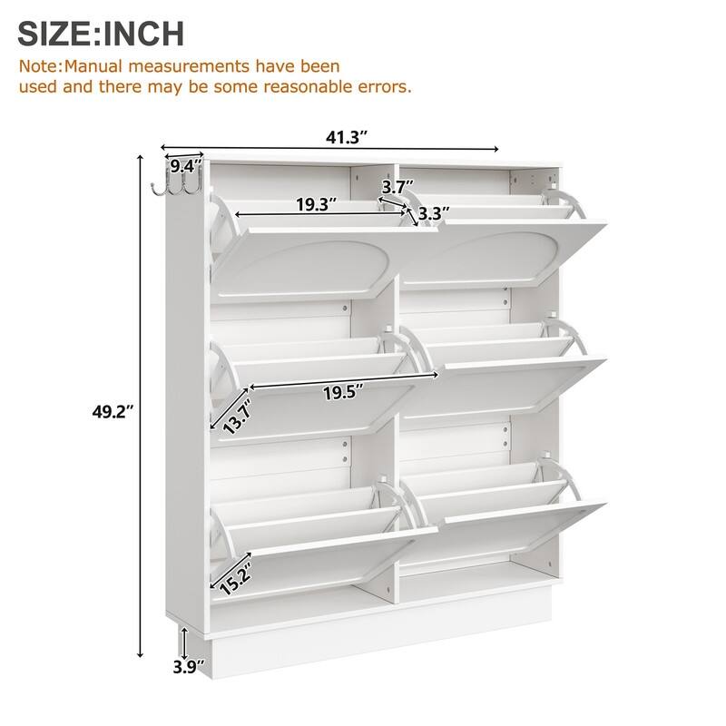 Narrow Tipping Bucket Shoe Cabinet with 6 Flip Drawers, Entryway Organizer with Adjustable Shelf, Free-Standing Shoe Rack