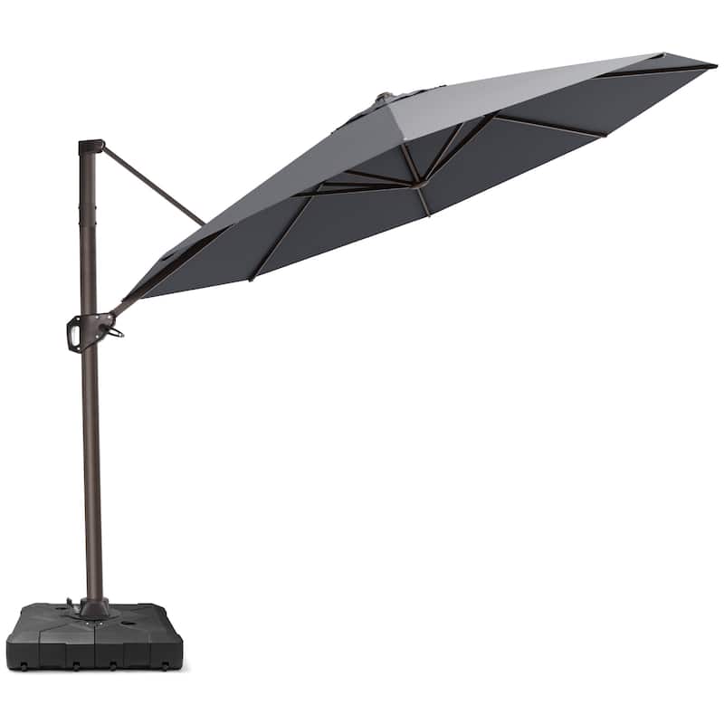 Outdoor 11 Ft Patio Cantilever 360 Degree Rotation Offset Umbrella with Base