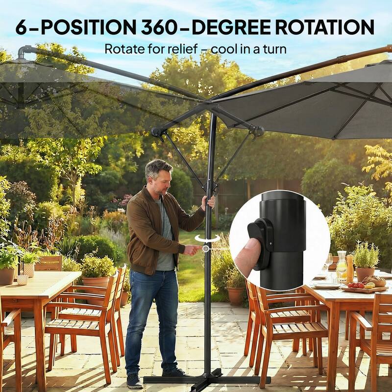Outsunny 10 ft Offset Patio Umbrella with Cover, Round Hanging Cantilever Umbrella with 6-Position 360° Rotation, Sky Blue
