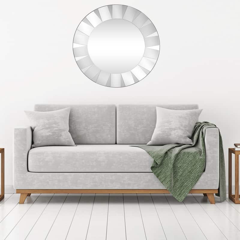 HomeRoots 30" Mirrored Round Accent Mirror Wall Mounted With Glass Frame - 23.25