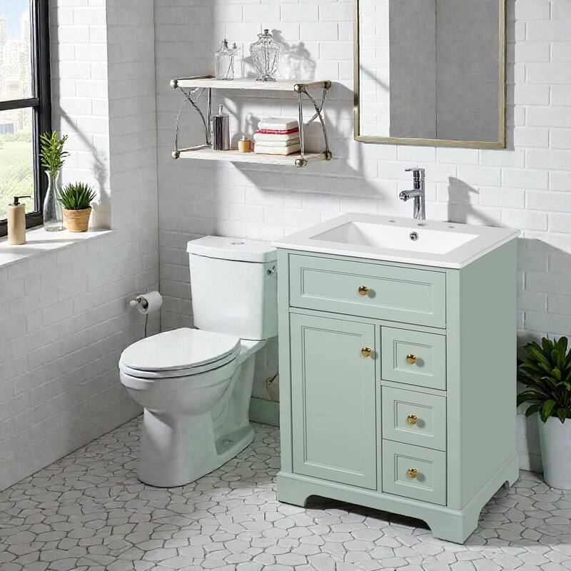 24" Bathroom Vanity with Sink, 3 Drawers and Cabinet with Door Storage Rack, MDF and Pine Wood, Modern Design