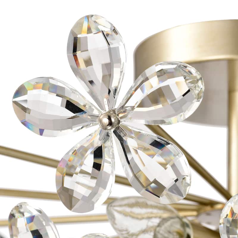 Rosa 6-Light Daisy Flower Crystal Large Size Flush Mount - Brushed Silver-ish Champagne