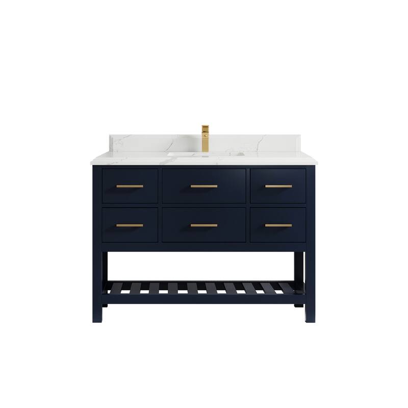 Willow Collections 48 in. W x 22 in. D Parker Single Sink Bathroom Vanity with Countertop - 1.5" Calacatta - Navy Blue