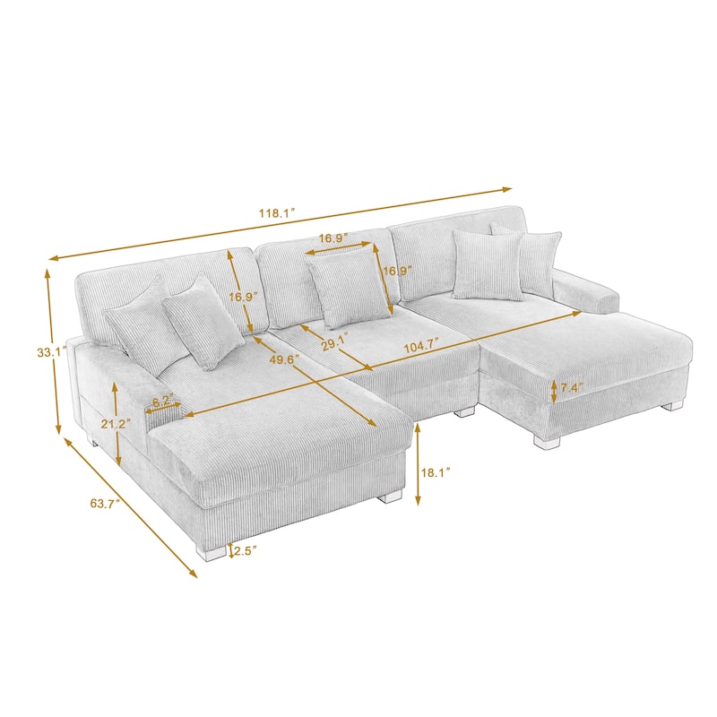 Corduroy Modular Couch Sectional Chaise Lounge Sofa